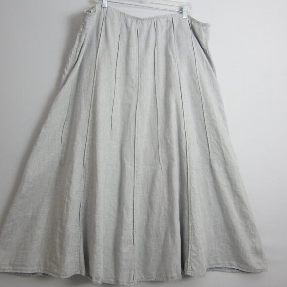 J Jill Womens Plus 22 Gray Silver Linen Metallic Panel Midi Flare Skirt Classic - Picture 2 of 13